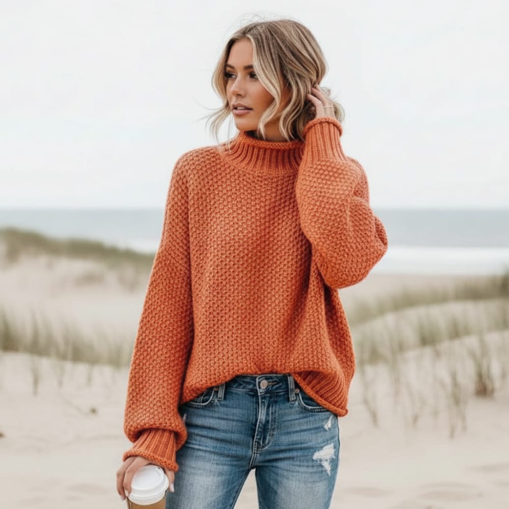 Women's Boho Turtleneck Winter Knit Sweater