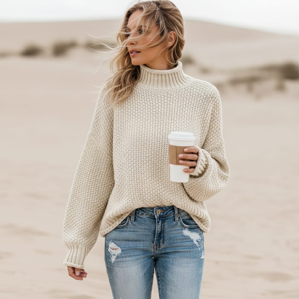 Women's Boho Turtleneck Winter Knit Sweater
