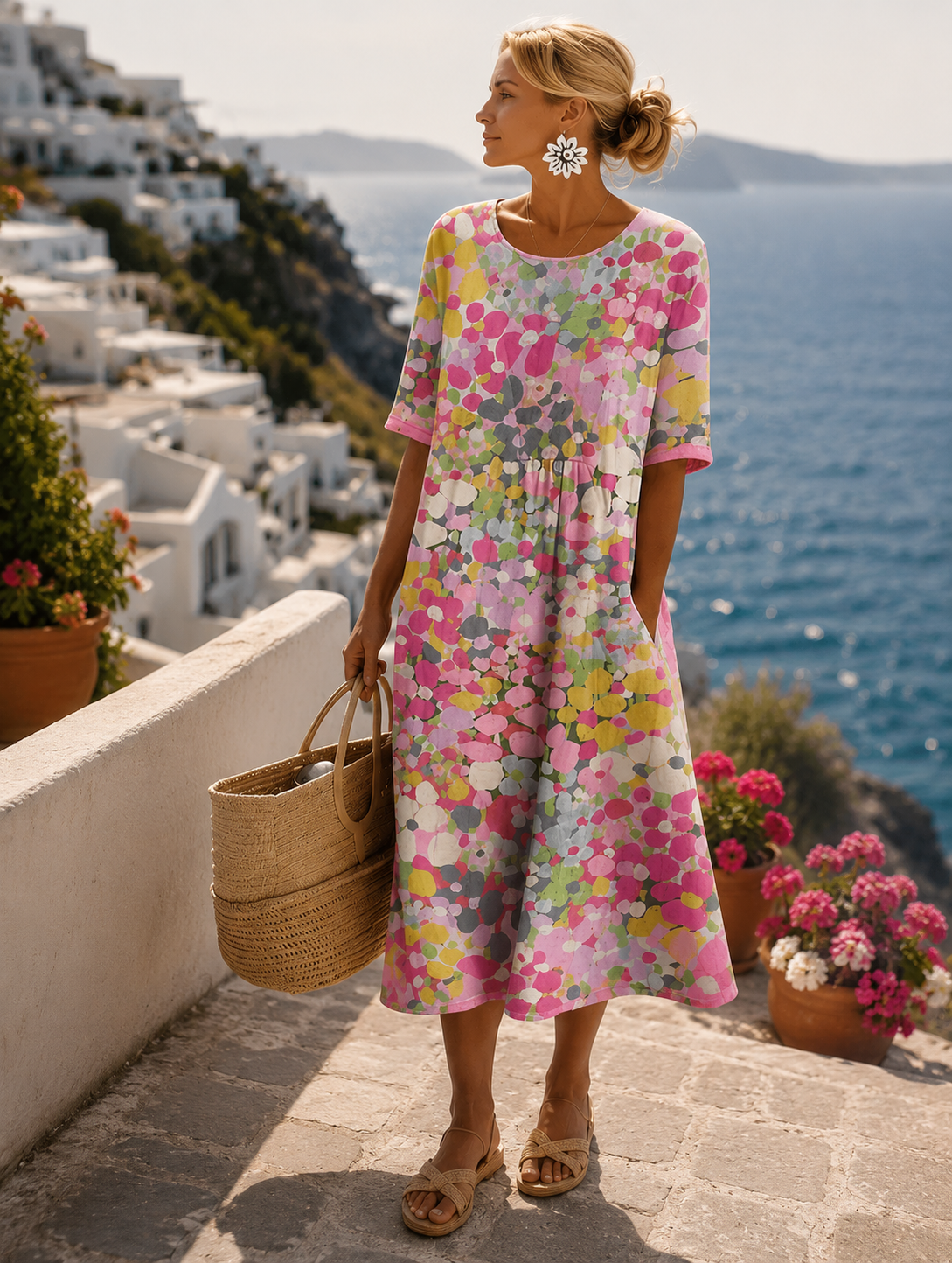Clementine | Women's Floral A-Line Midi Summer Dress