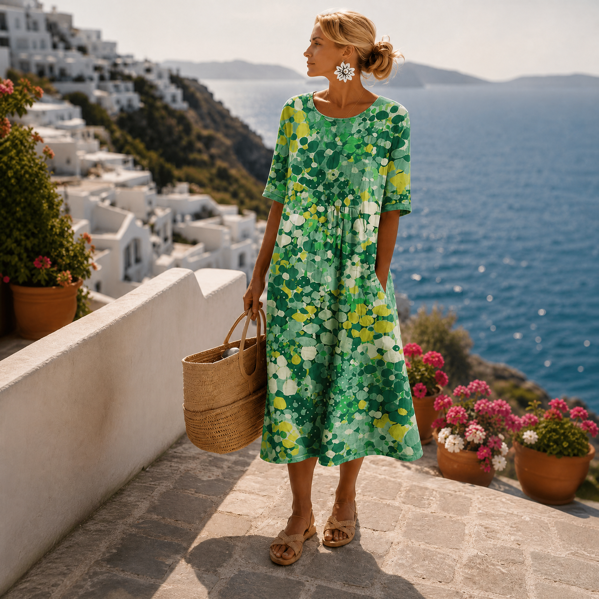 Clementine | Women's Floral A-Line Midi Summer Dress