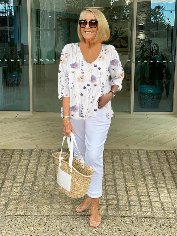 Iris | Women's Floral V-Neck Summer Blouse