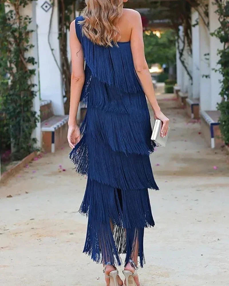 Margaux | Women's Fringed Asymmetric Maxi Summer Dress