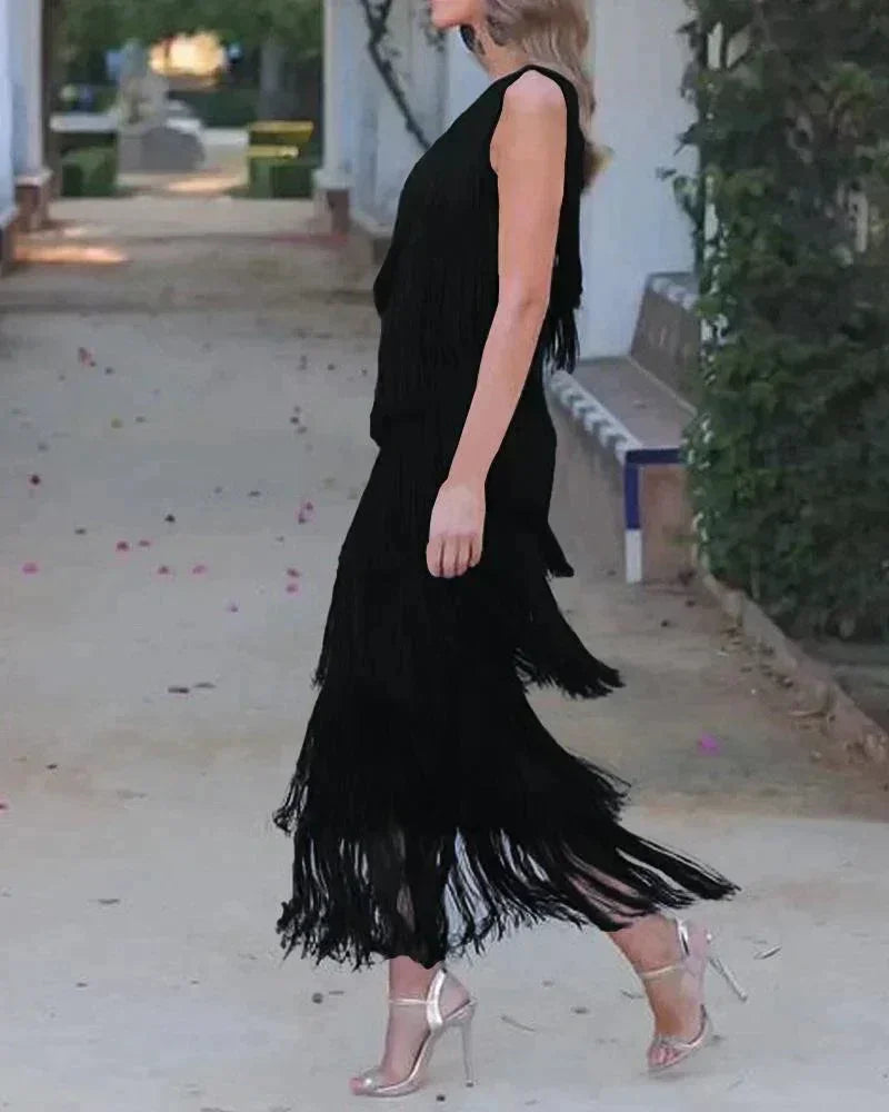 Margaux | Women's Fringed Asymmetric Maxi Summer Dress