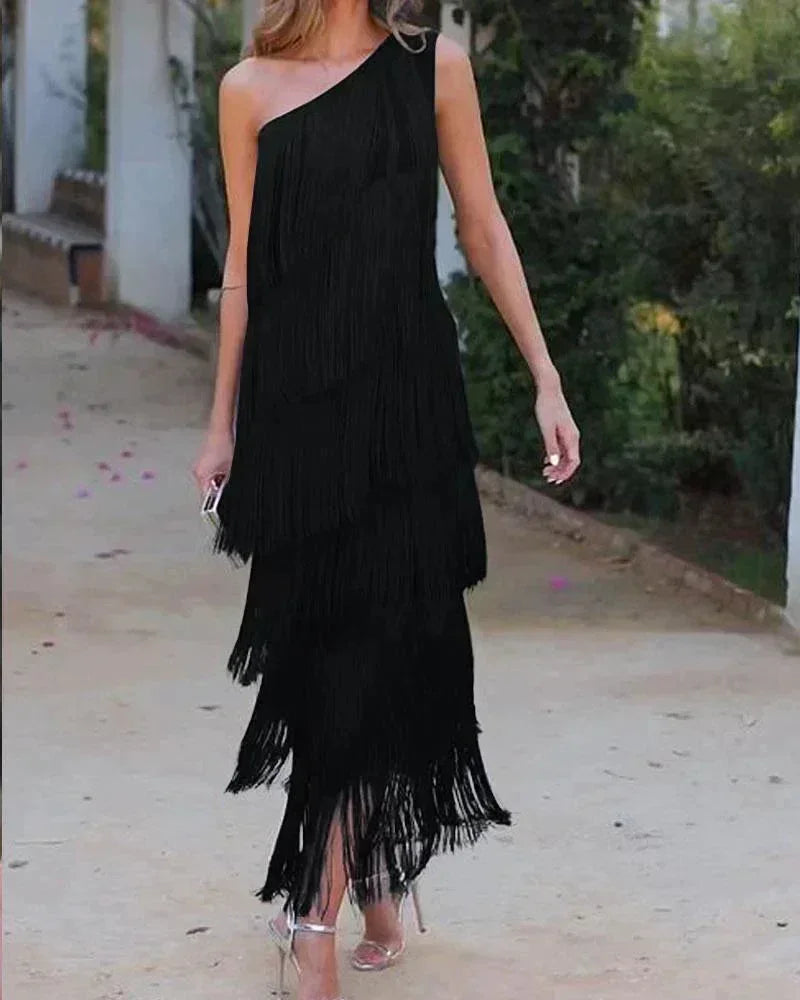 Margaux | Women's Fringed Asymmetric Maxi Summer Dress