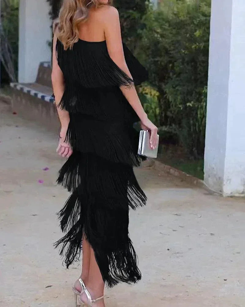 Margaux | Women's Fringed Asymmetric Maxi Summer Dress