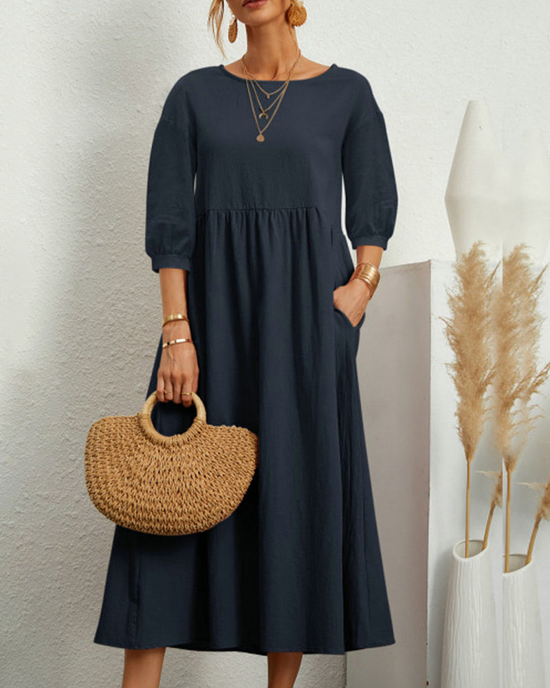 Mabel | Women's Lantern Sleeve Summer Midi Dress