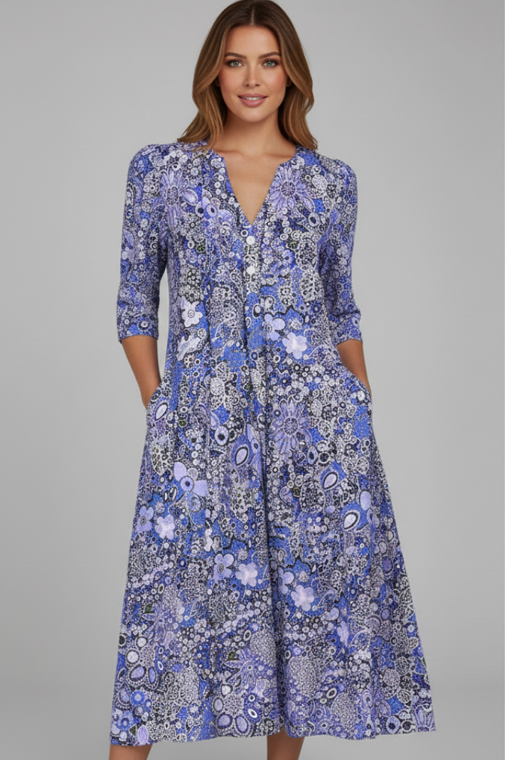 Charlotte | Women's V-Neck Three-Quarter Sleeve Midi Dress