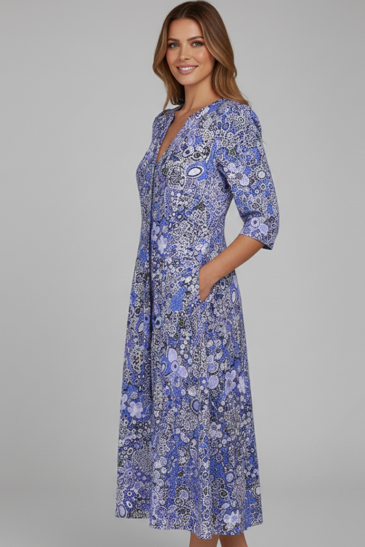 Charlotte | Women's V-Neck Three-Quarter Sleeve Midi Dress