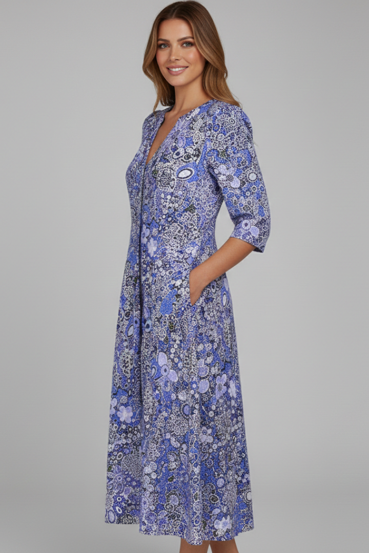 Charlotte | Women's V-Neck Three-Quarter Sleeve Midi Dress
