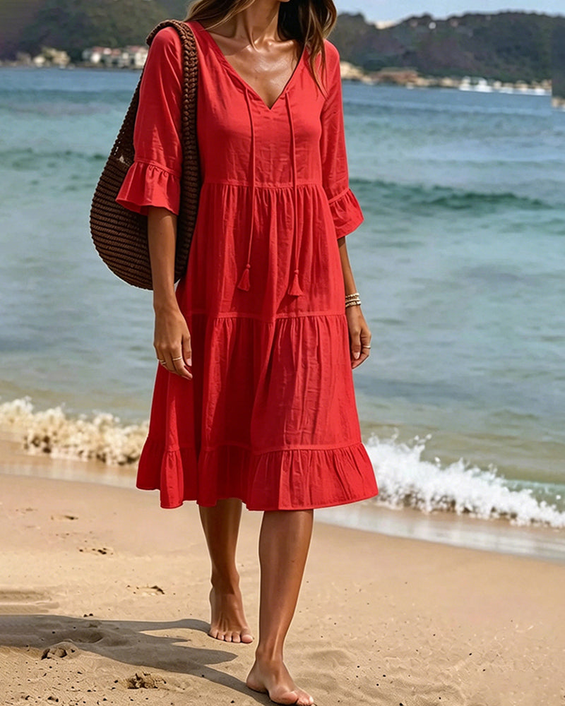 Violet | Women's V-Neck Tie-Waist Summer Dress
