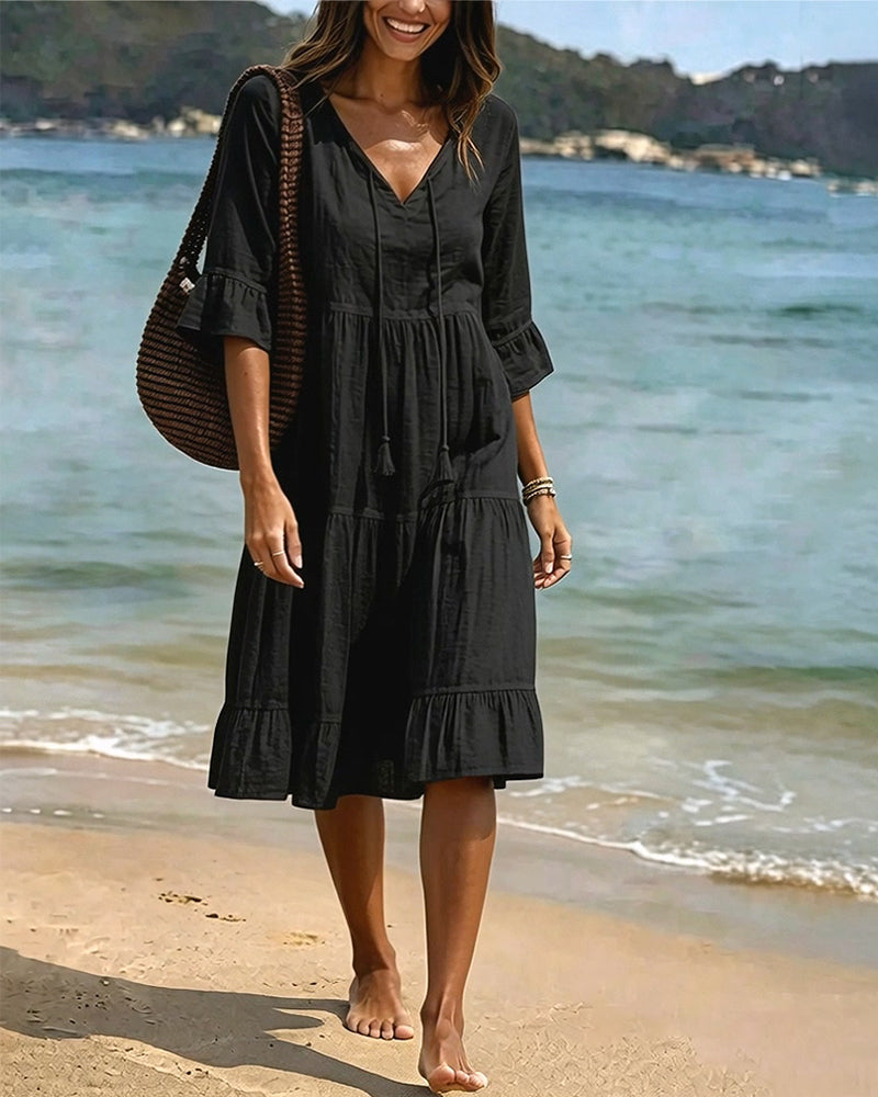 Violet | Women's V-Neck Tie-Waist Summer Dress
