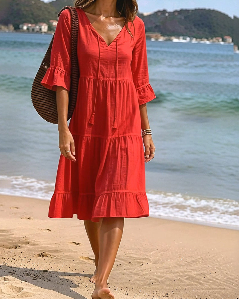 Violet | Women's V-Neck Tie-Waist Summer Dress