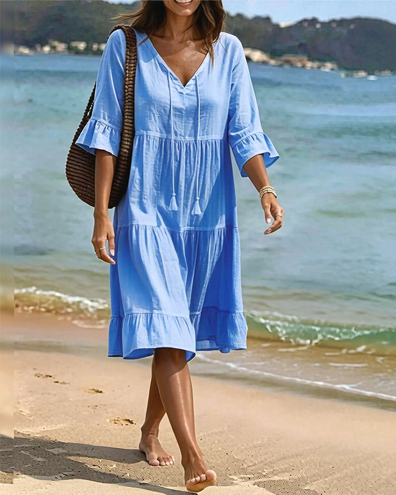 Violet | Women's V-Neck Tie-Waist Summer Dress