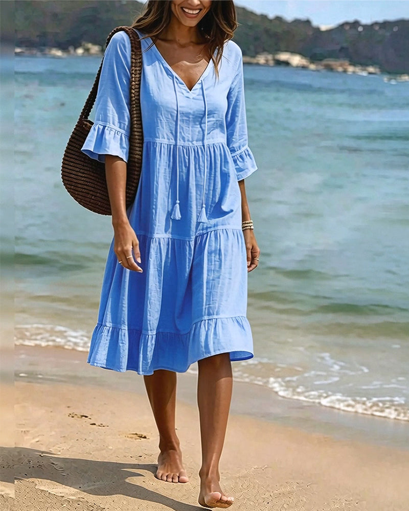 Violet | Women's V-Neck Tie-Waist Summer Dress