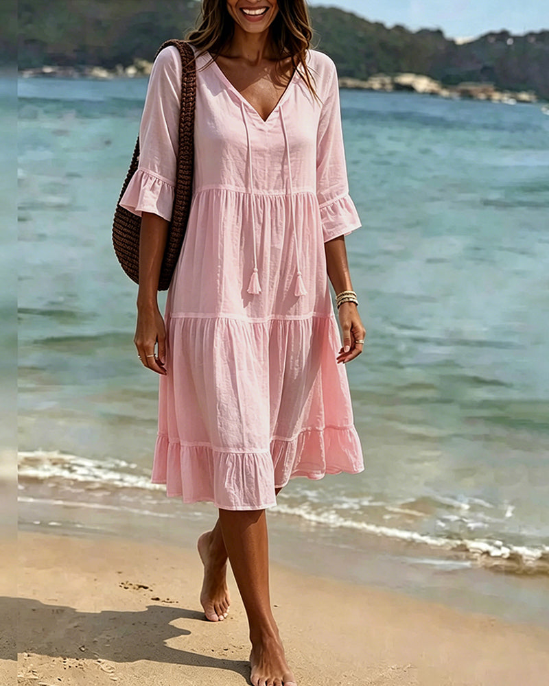 Violet | Women's V-Neck Tie-Waist Summer Dress