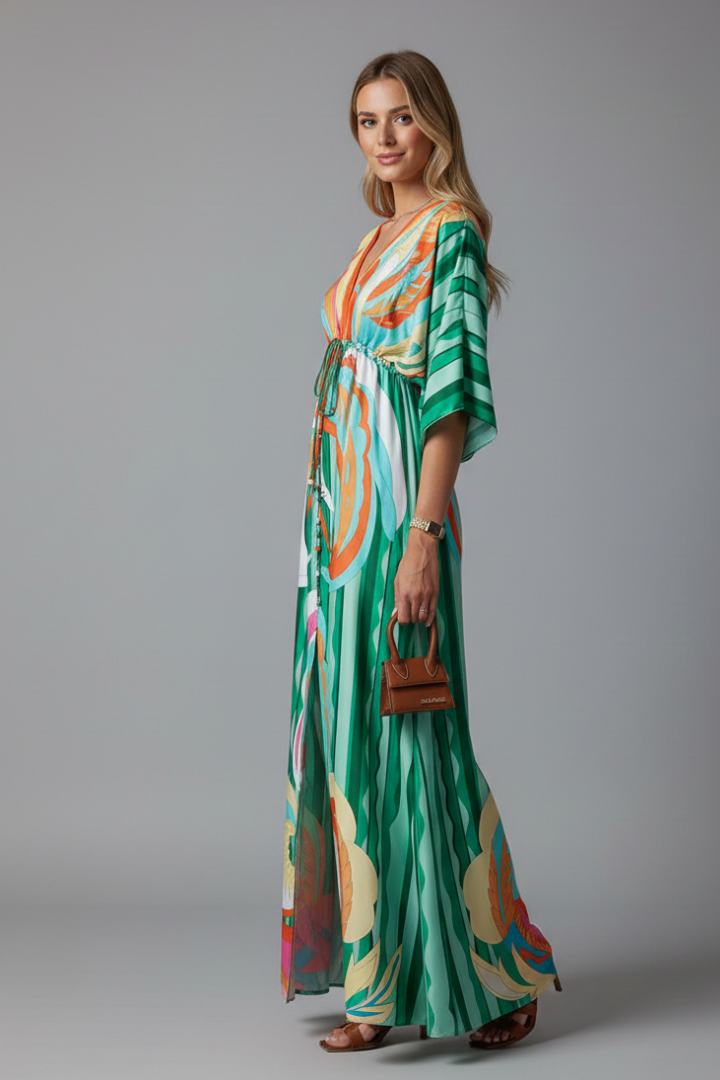 Vivian | Women's V-Neck Tie Waist Maxi Dress