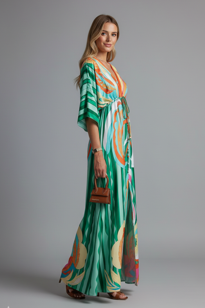 Vivian | Women's V-Neck Tie Waist Maxi Dress