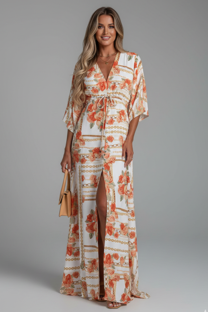 Vivian | Women's V-Neck Tie Waist Maxi Dress