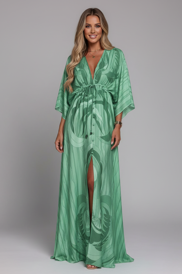 Vivian | Women's V-Neck Tie Waist Maxi Dress