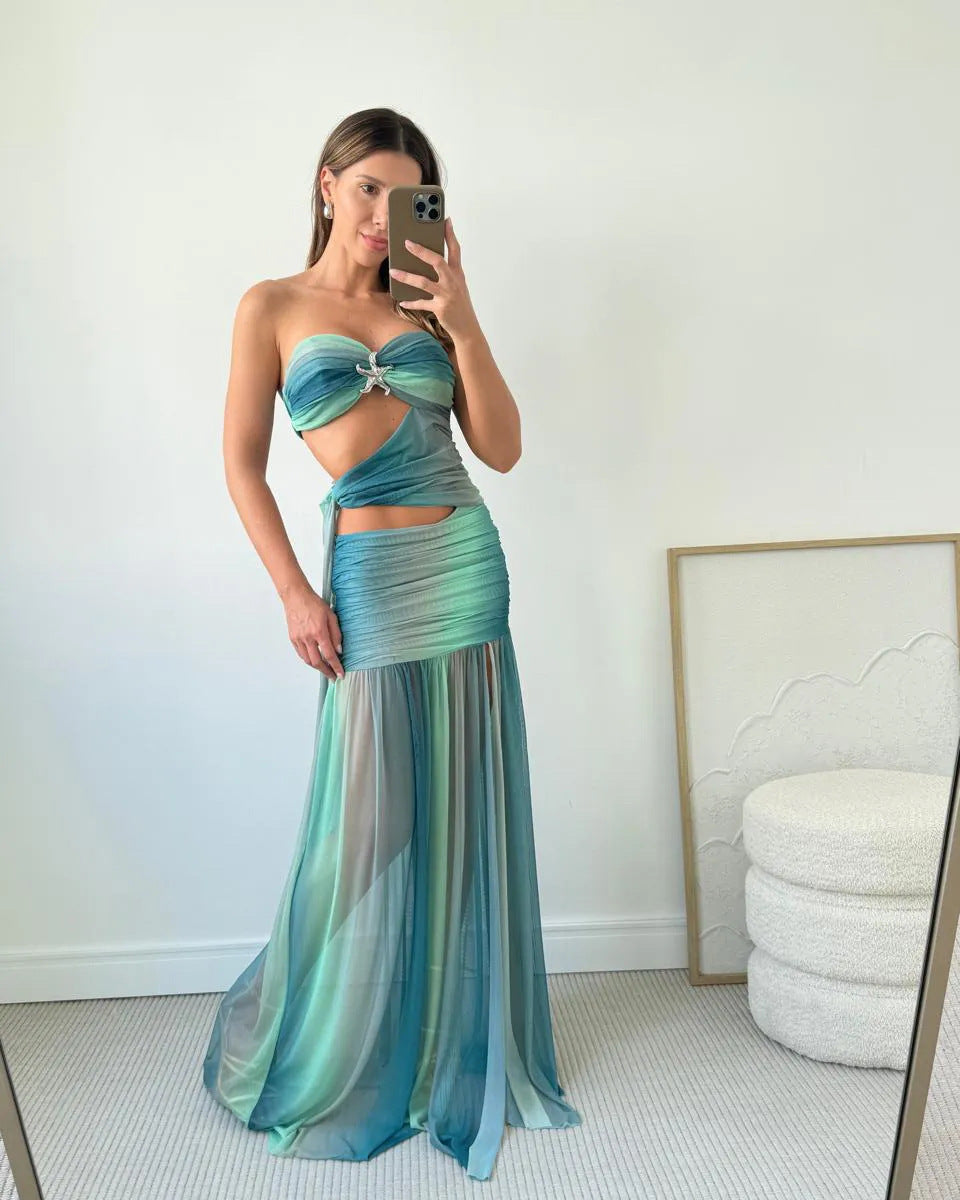 Wren | Women’s Strapless Mesh Cut-Out Maxi Dress
