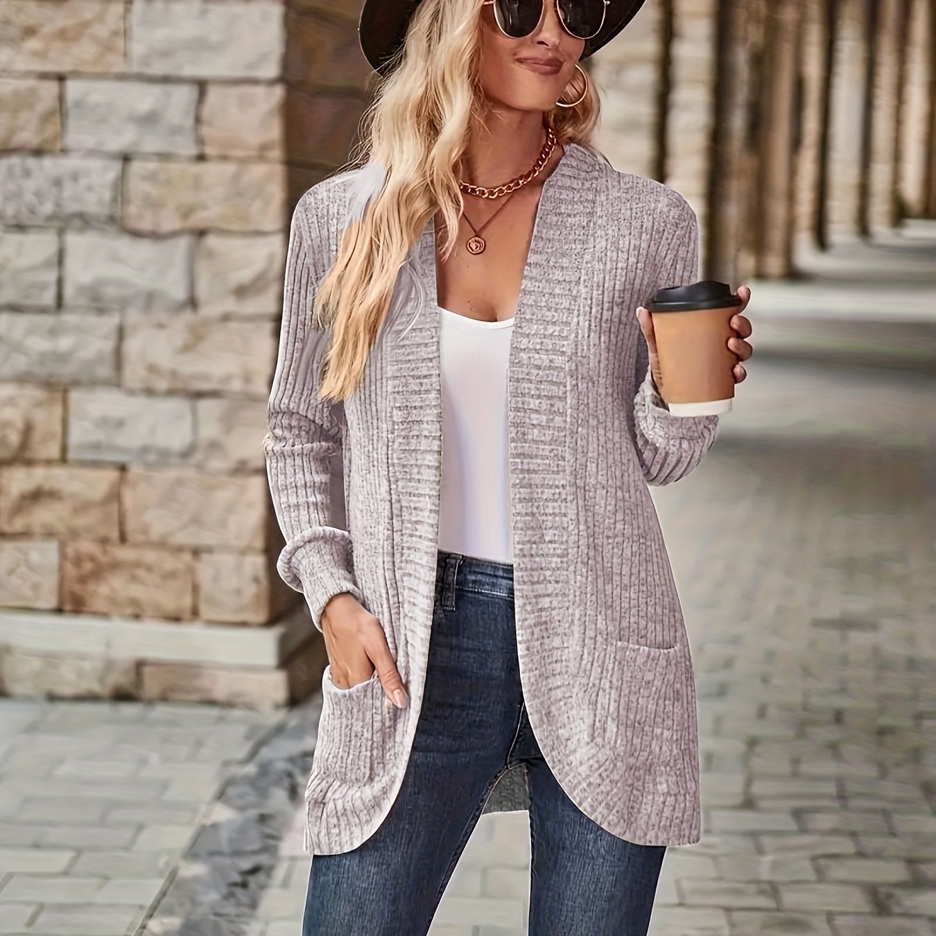 Rosemary | Women's Ribbed Pocket Long Sleeve Cardigan