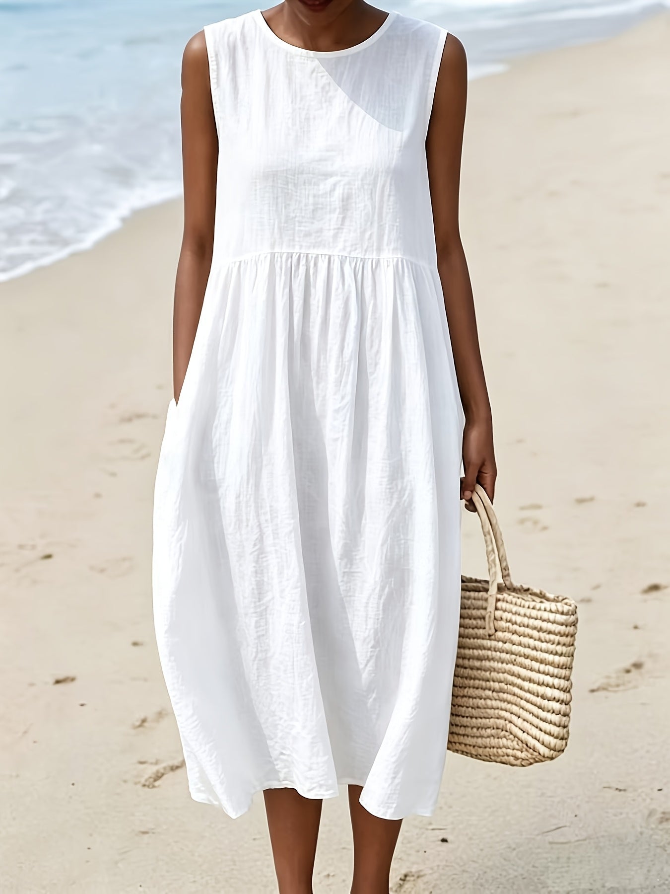 Cora | Women's Sleeveless Pocket Midi Summer Dress
