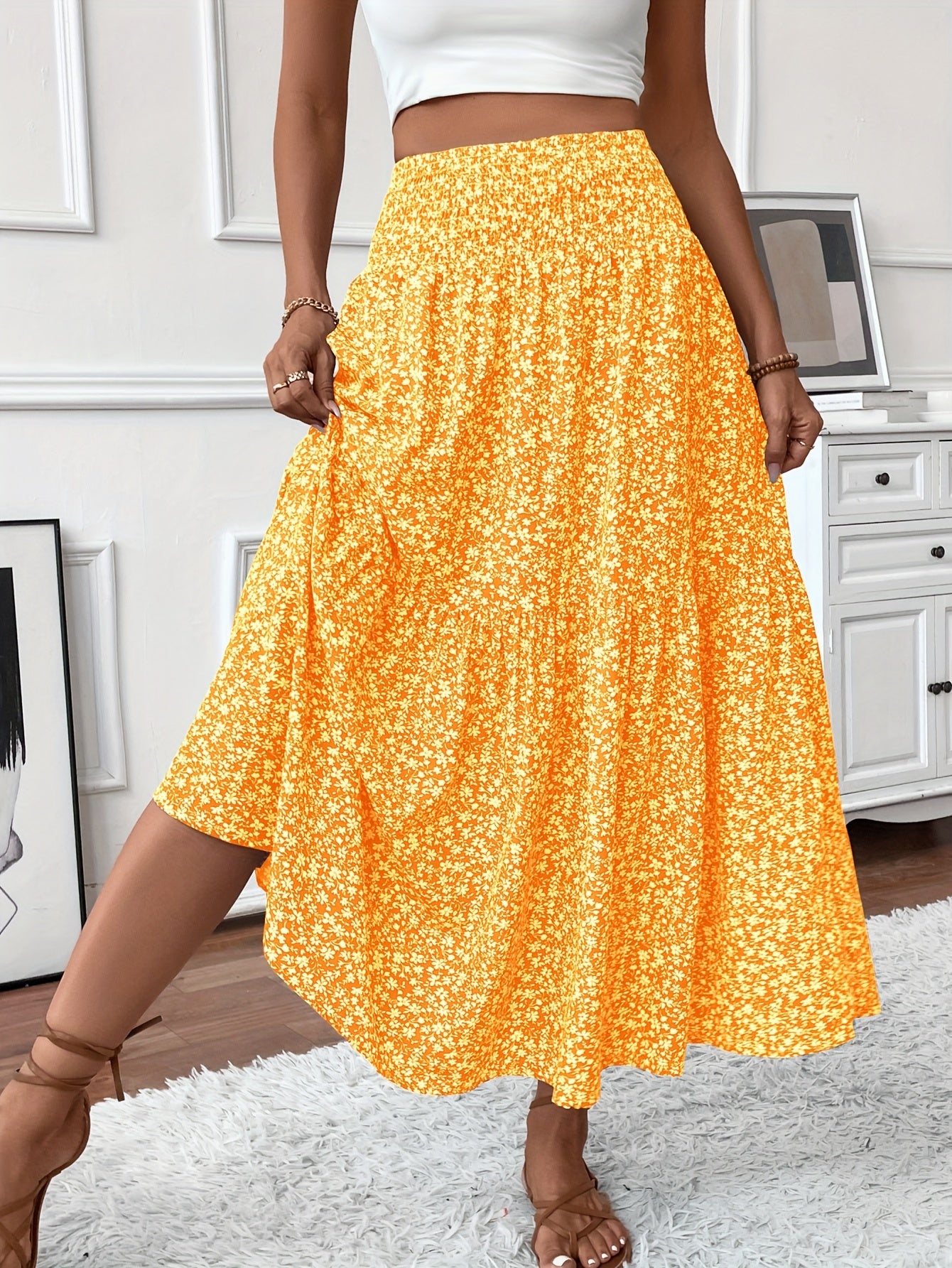 Alma | Women's Boho Floral Smocked Maxi Summer Skirt
