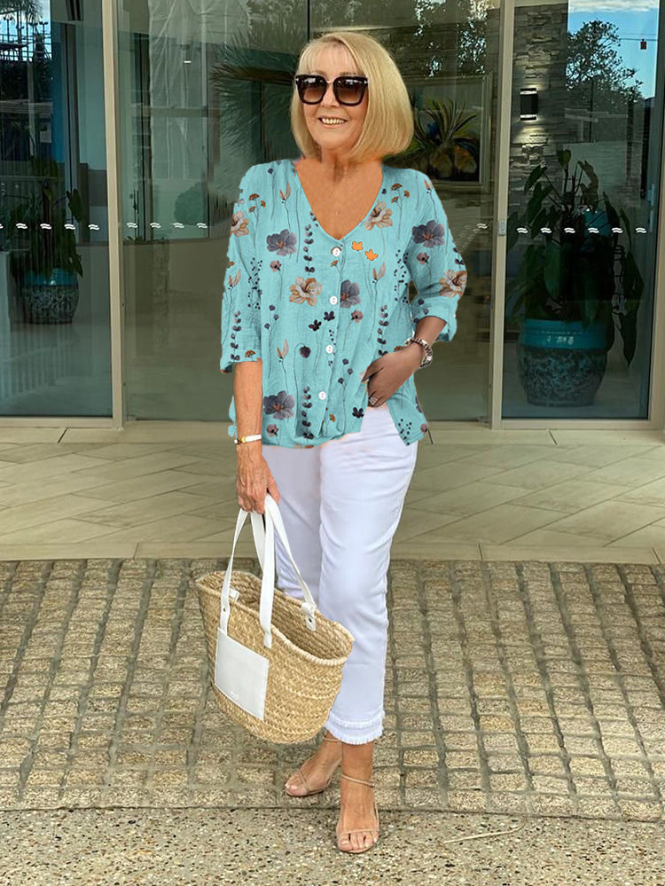 Iris | Women's Floral V-Neck Summer Blouse