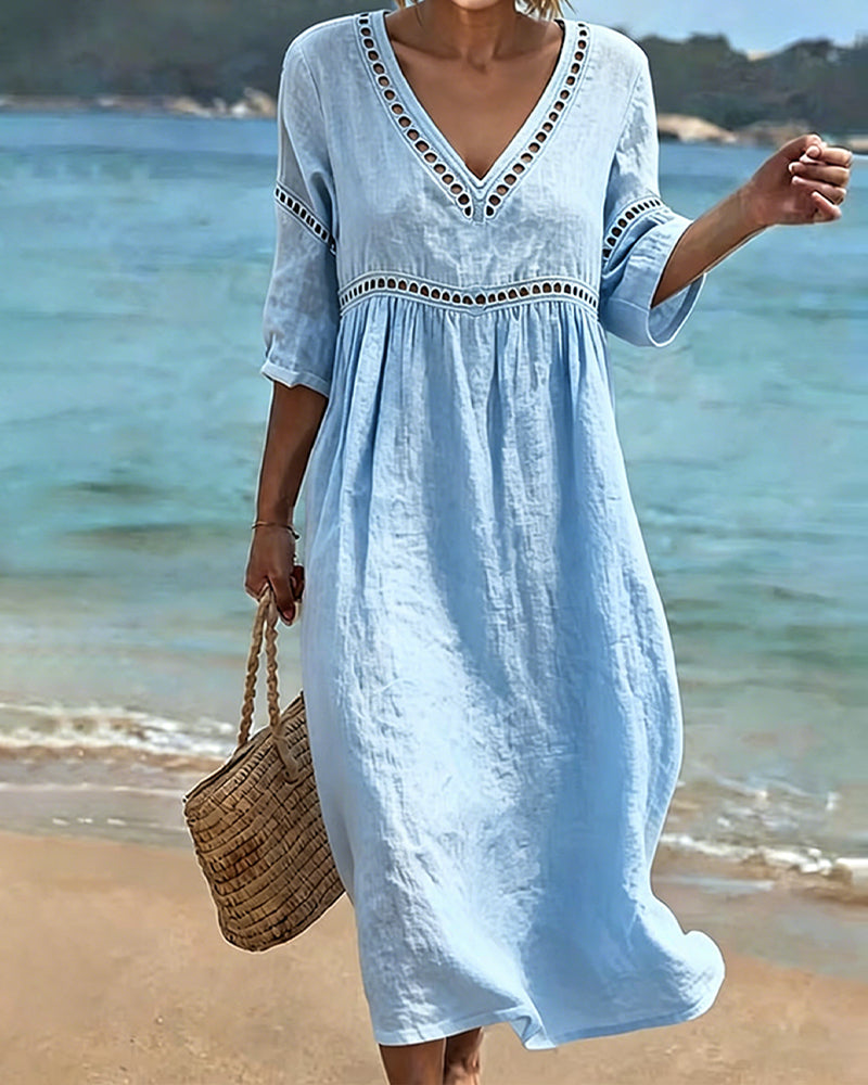 Dahlia | Women's V-Neck Cut-Out Midi Summer Dress