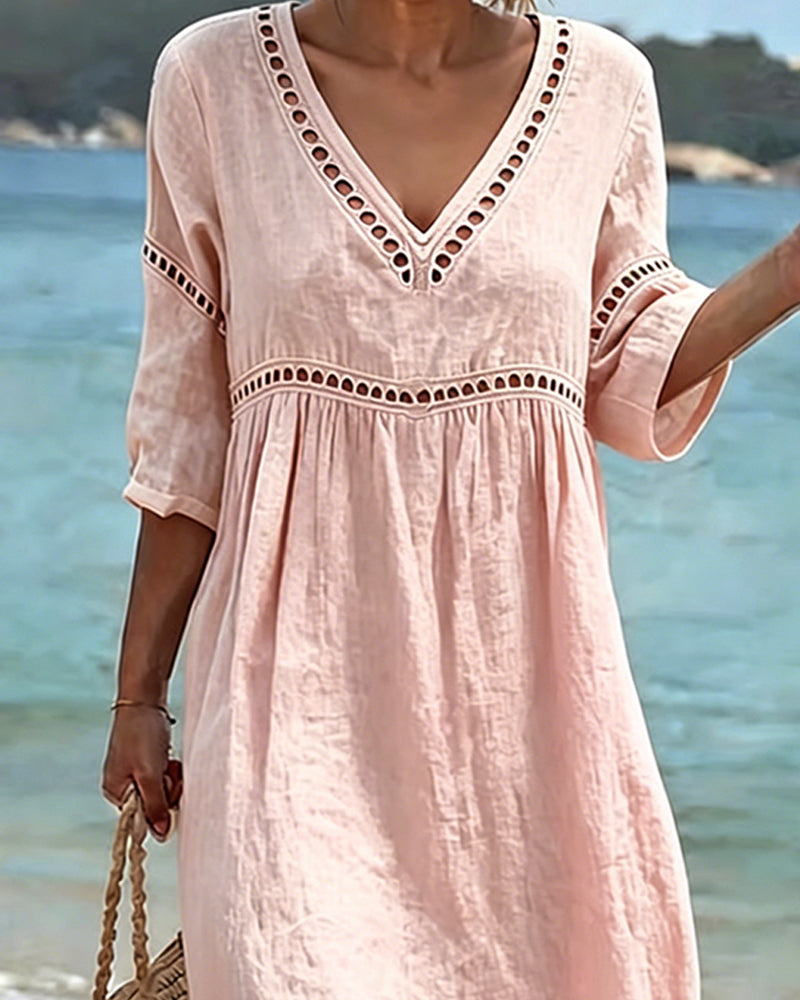 Dahlia | Women's V-Neck Cut-Out Midi Summer Dress
