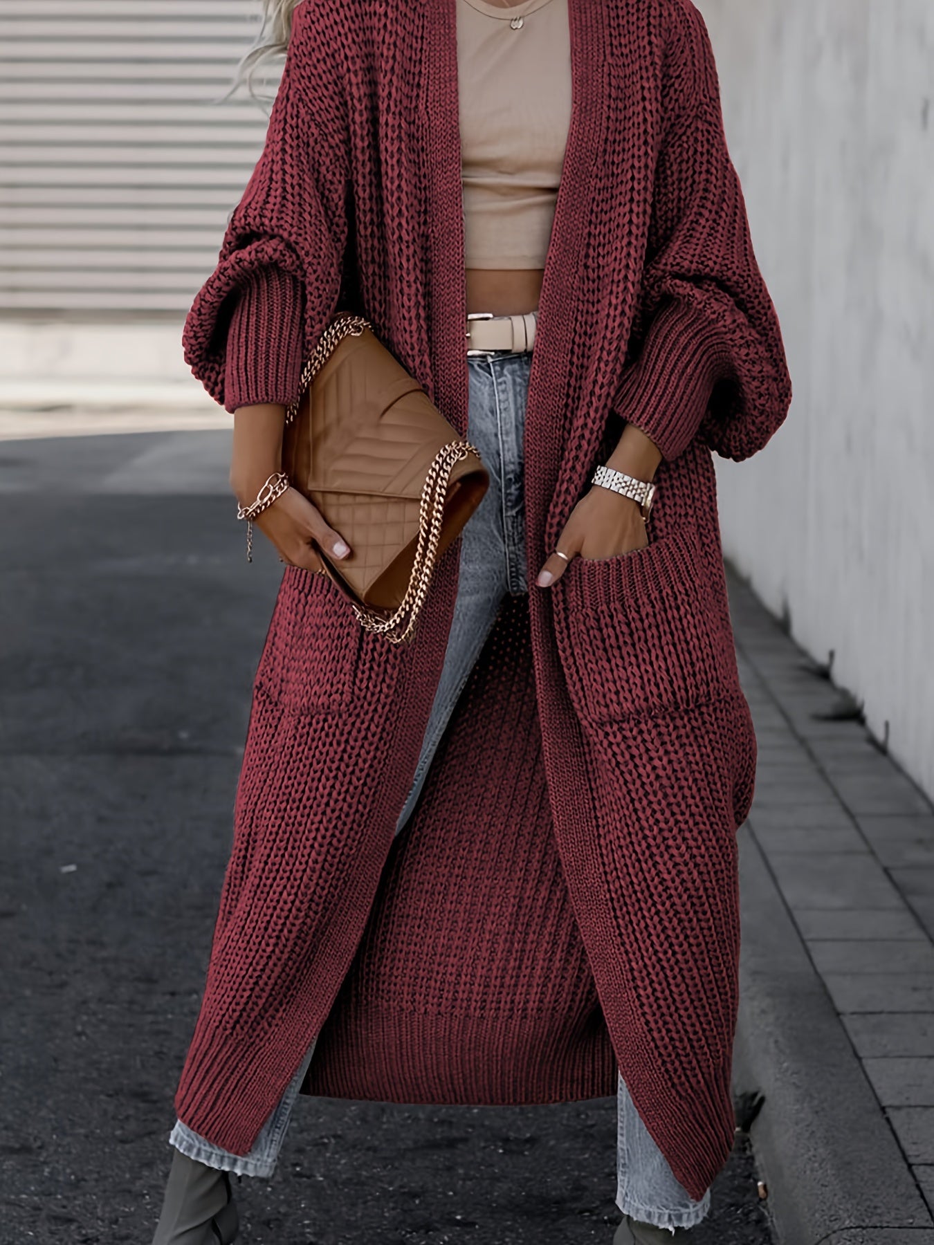 Amelia | Women's Deep V-Neck Ribbed Knit Open Front Cardigan