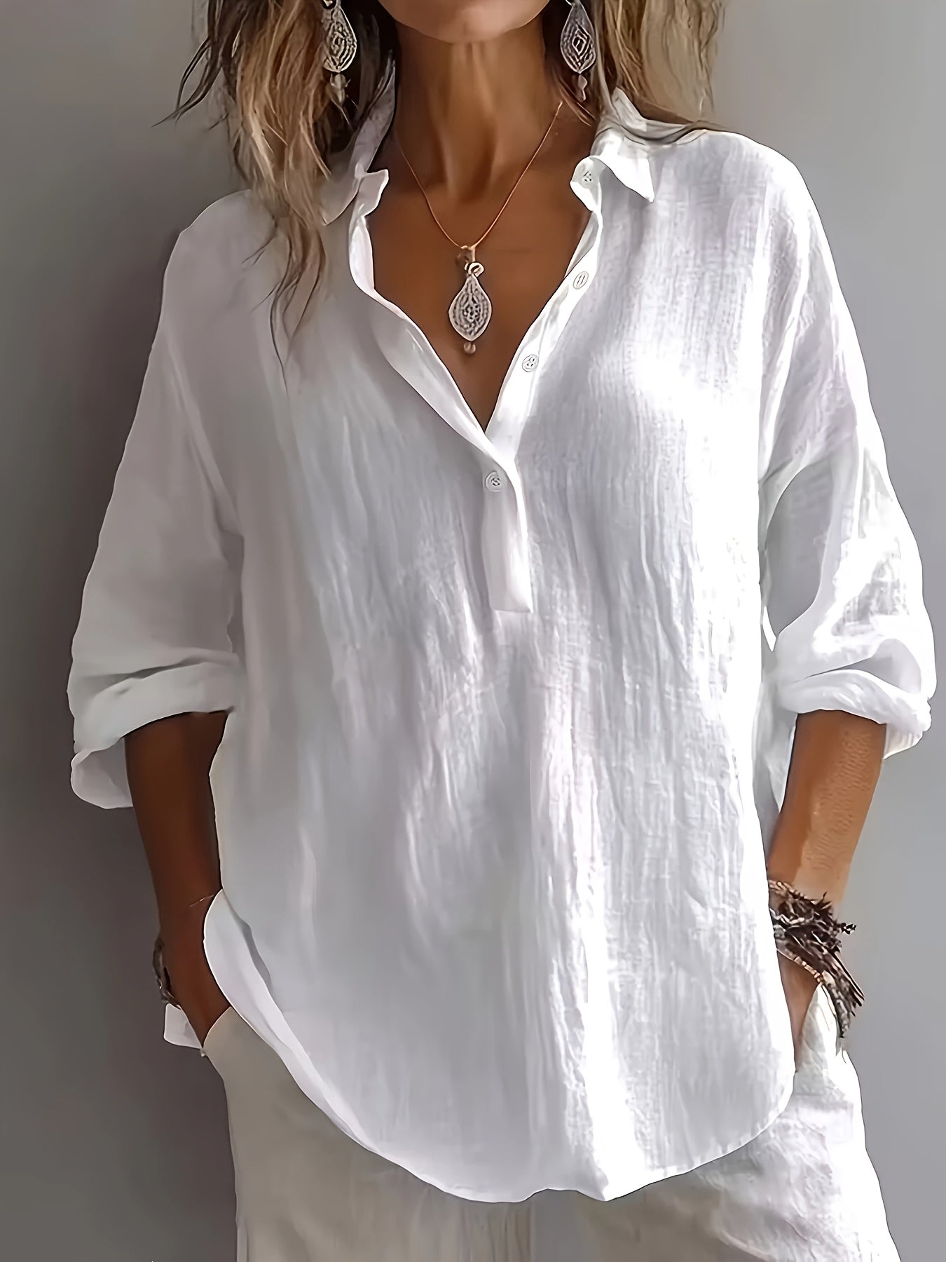 Josephine | Women's Lapel Collar Half-Button Blouse